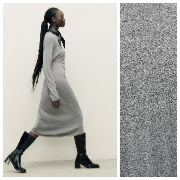 NWT. Zara Gray Wool Blend Knit Buttoned Multi-positional Midi Dress. Size L. - Picture 4 of 15